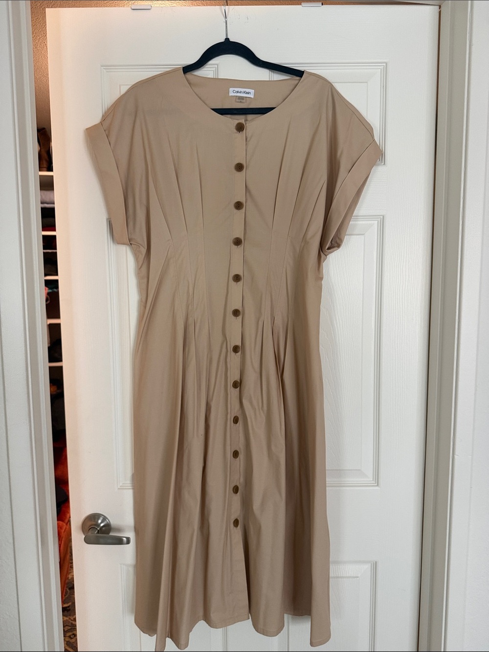 Calvin Klein Taupe Button-Front Midi Dress